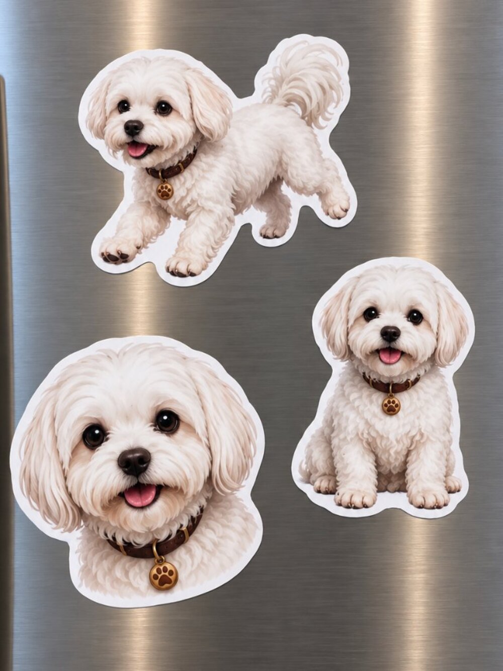 Maltese Dog Magnets Set of 3 White Puppy Refrigerator Fridge Decor Gift